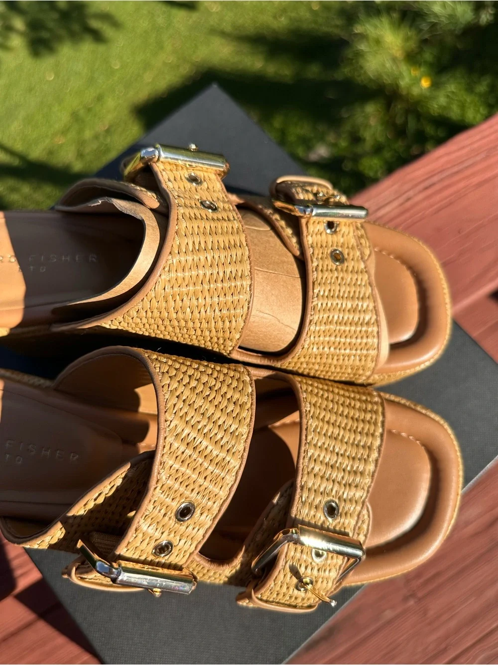 NIB! Marc Fisher Poppy Tan Woven Double-Buckle Platform Sandals